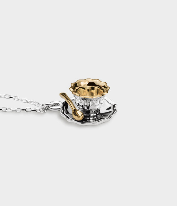 Teacup Necklace In Silver & 9ct Yellow Gold