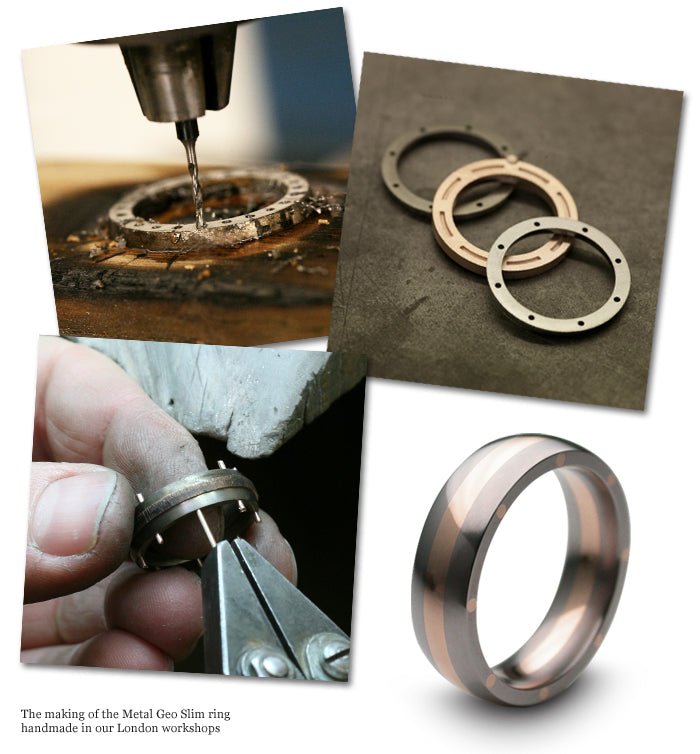 Making the Metal Geo Slim ring, from drilling the metal discs to the finished two-tone band