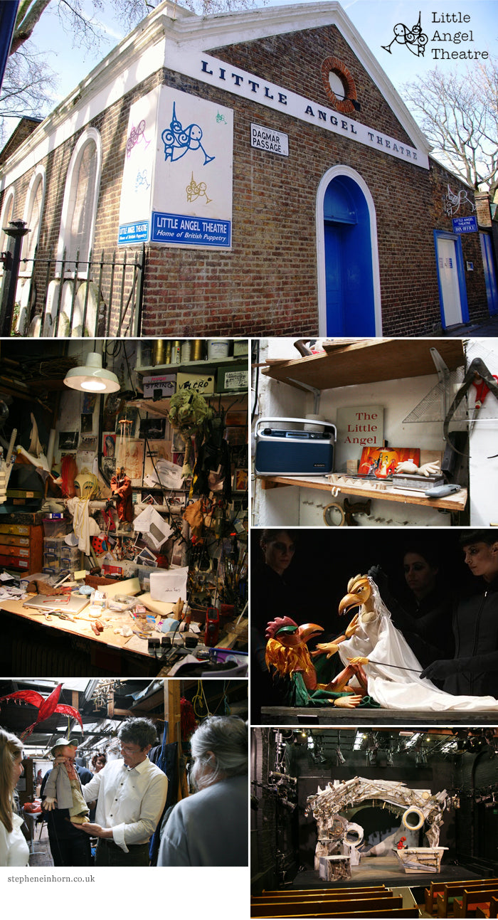 Little Angel Theatre in Islington: the brick building, the puppet-making workshop and marionettes on stage