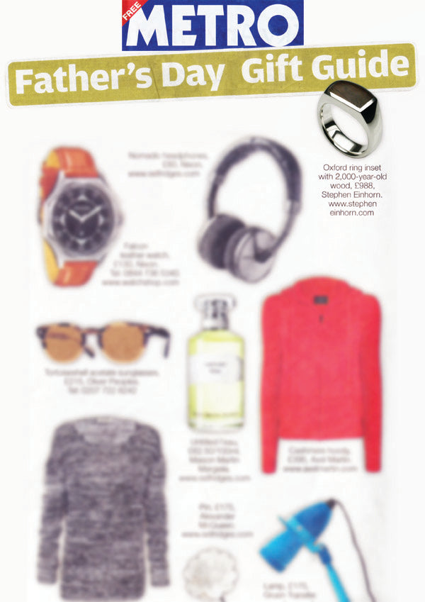Metro Father's Day gift guide featuring the silver Oxford ring inset with 2,000-year-old wood
