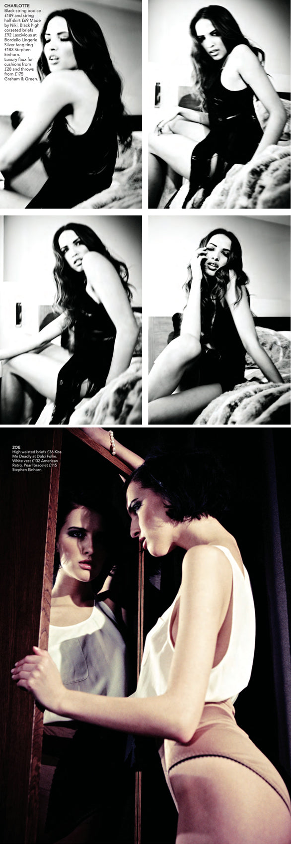 Absolutely Notting Hill lingerie shoot of two models, one wearing a pearl bracelet by Stephen Einhorn