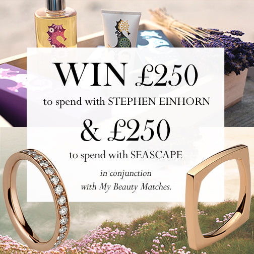 Competition graphic, win £250 with Stephen Einhorn and £250 with Seascape, with a diamond band and square ring