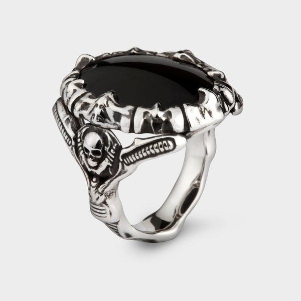 Barbaricus Ring in Sterling Silver with Hand Cut Onyx - Image 1