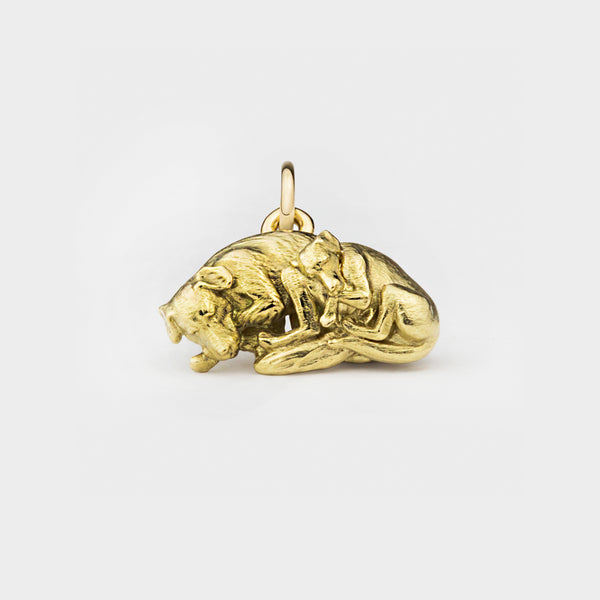 Bespoke Double Dog Charm In 18ct Yellow Gold