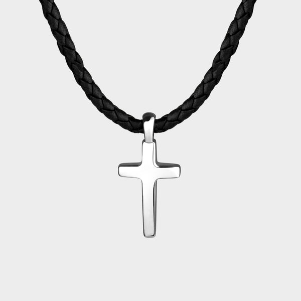 Cross Leather Necklace in Sterling Silver