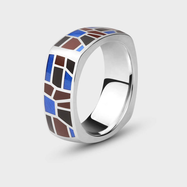 Enamel Mosaic Ring in Sterling Silver - Main View