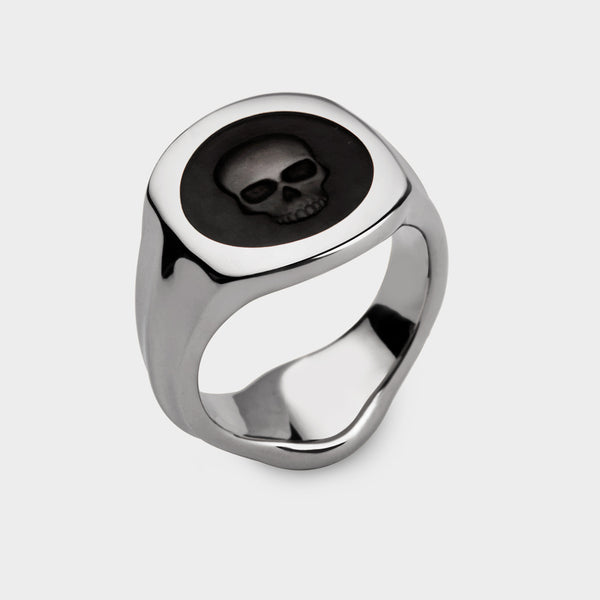 Ghost Skull Enamelled Signet Ring in Sterling Silver - Main View