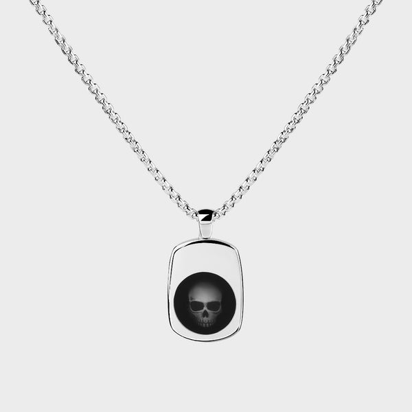 Ghost Skull Enamelled Signet Necklace / Black Enamel / Silver - Main View