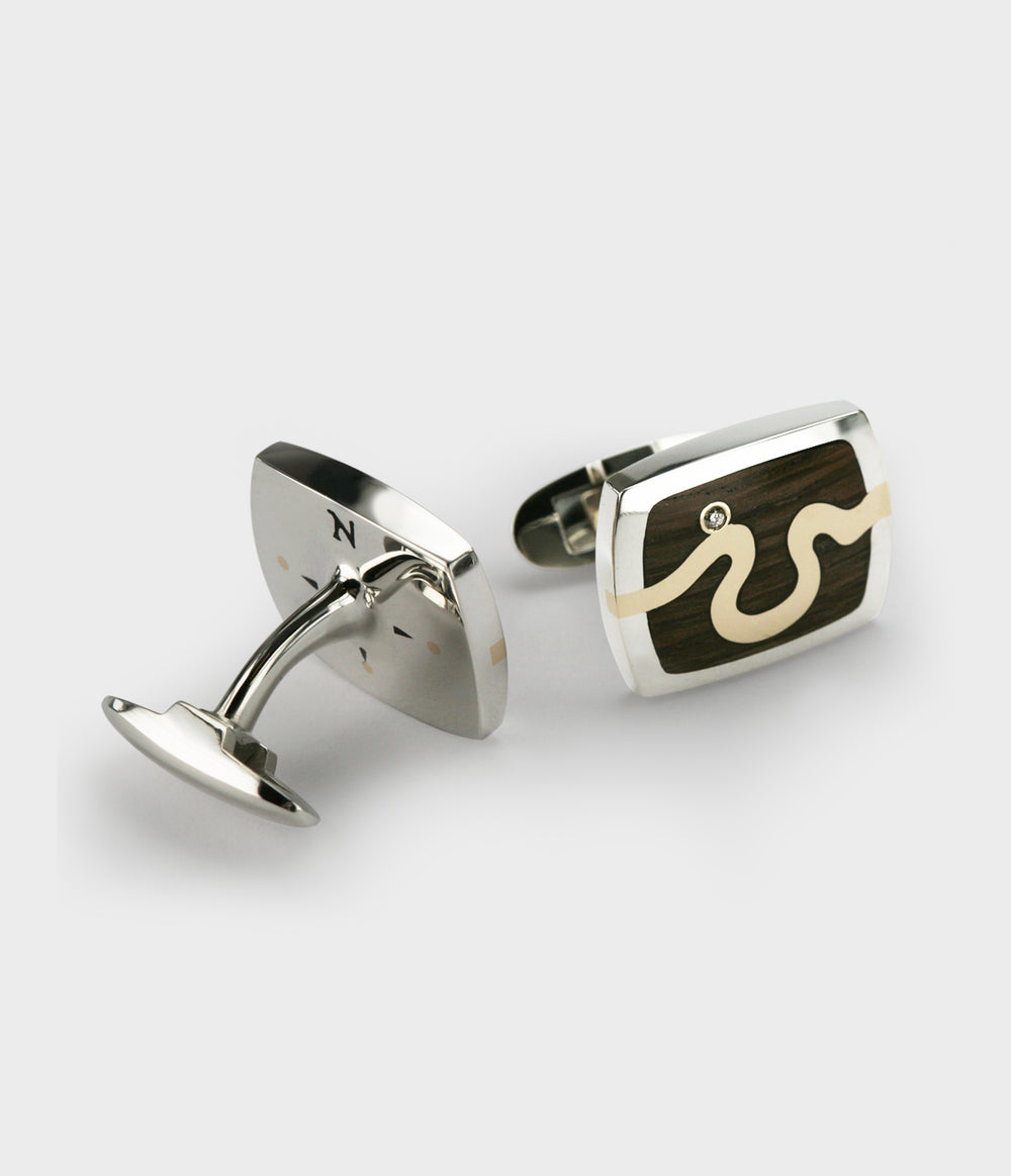 London Oak River Signet Cufflinks in Sterling Silver with 9 Carat Yellow Gold River