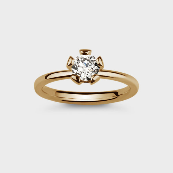 Front view Lotus engagement ring in yellow gold with diamond