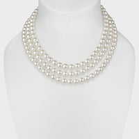Magnolia Three Strand Necklace in Sterling Silver with White Shell Pearls - Main View