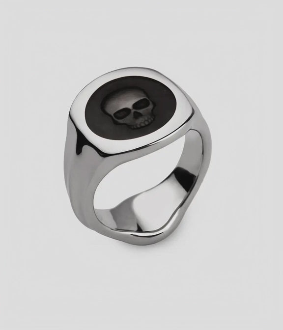 Ghost Skull Enamelled Signet Ring
