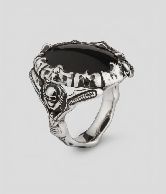 Barbaricus Ring in Sterling Silver with Hand Cut Onyx