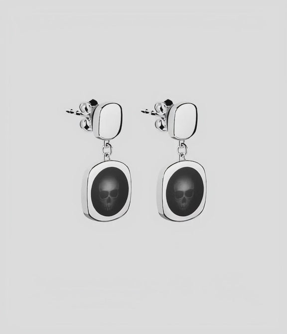 Ghost Skull Enamelled Signet Earrings