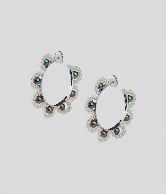 French Lace Pearl Hoop Earrings