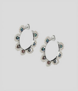 French Lace Pearl Hoop Earrings