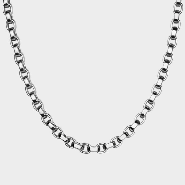 silver link necklace in closeup