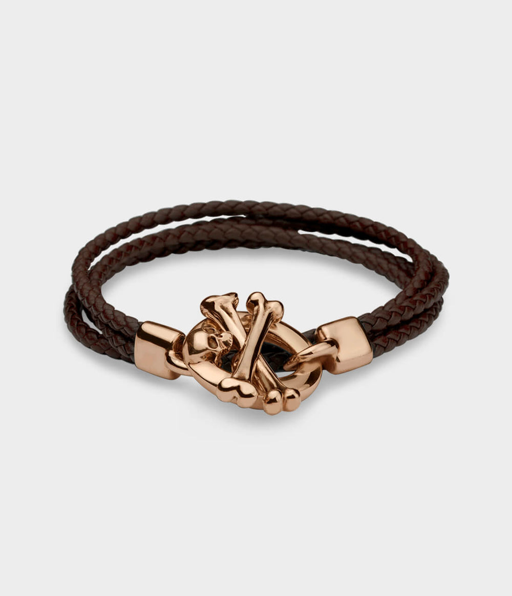 Skull & Crossbones Leather Bracelet in 18 Carat White Gold - Custom Option